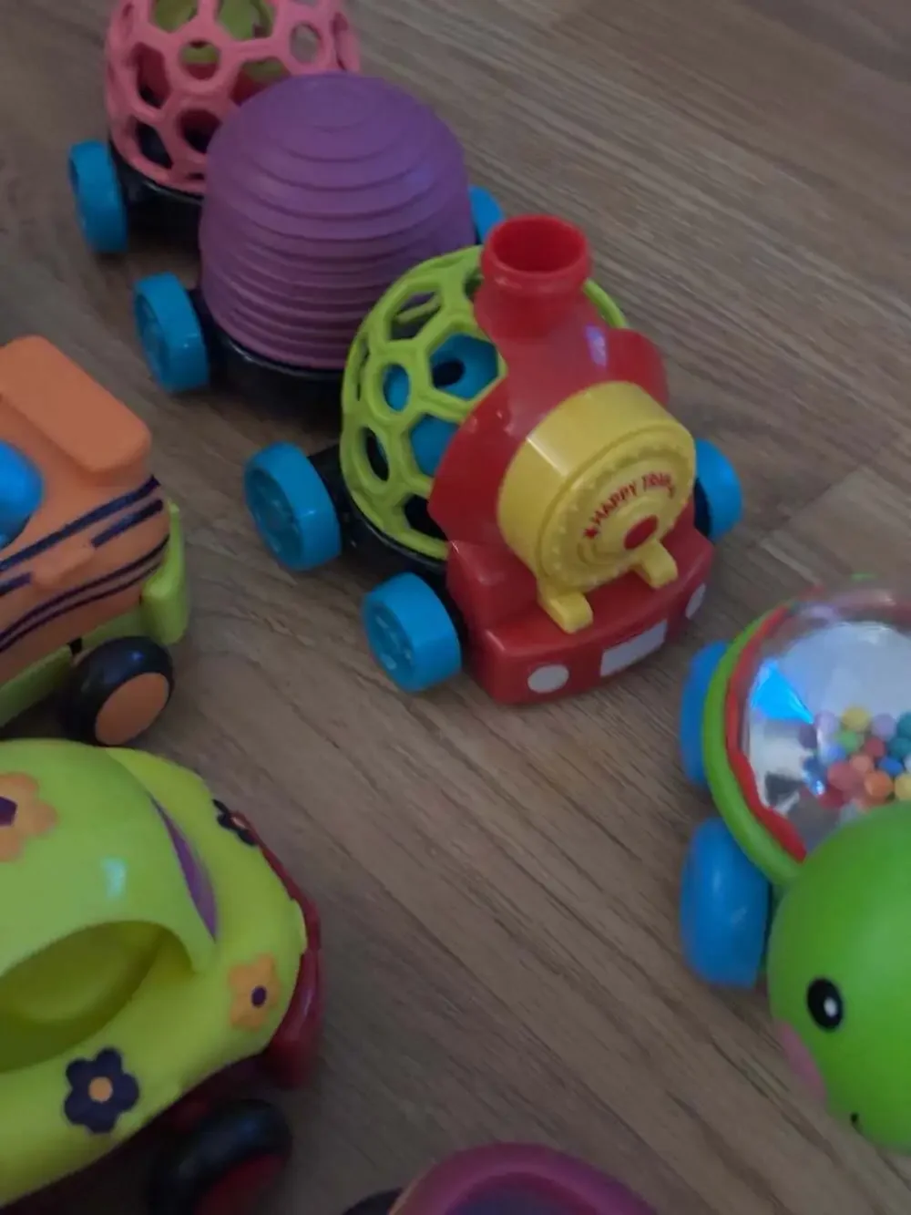 Lot of 6 B. Toys Wheeee-ls Soft Pull Back Cars and Trucks